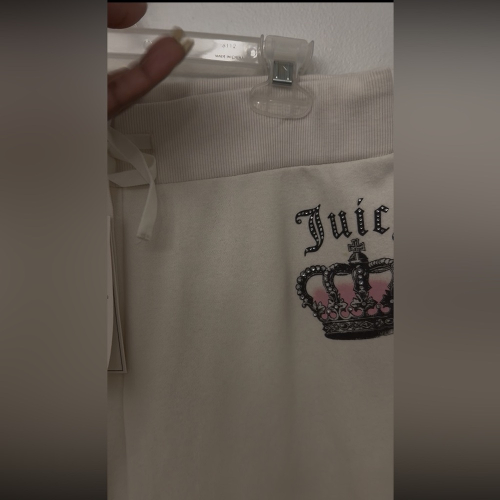 Juicy Couture M  (Stained) White Track Pants with Black & Pink Crown Graphic